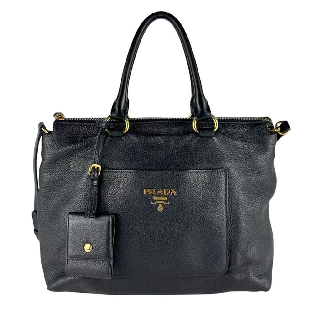 Prada 2way Shoulder Bag Leather Black Gold